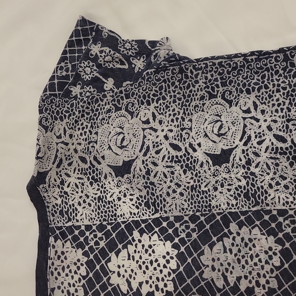 Curious Gypsy Short Sleeve T-Shirt Sheer Boho Hippie Grey White Women'sM - Picture 10 of 13